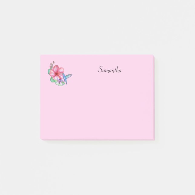 Tropische Blume Hummingbird Personalisiert Post-it Klebezettel (Vorderseite)