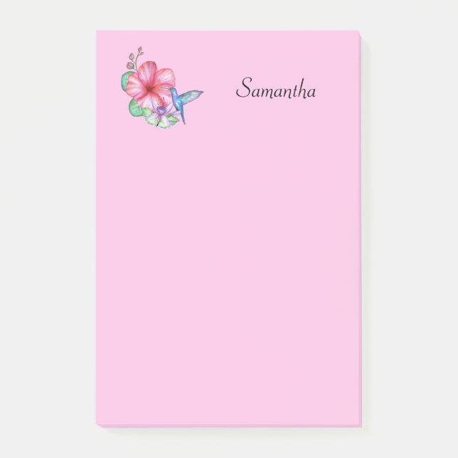 Tropische Blume Hummingbird Personalisiert Post-it Klebezettel (Vorderseite)