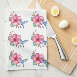 Tropische Blume Hummingbird White Geschirrtuch