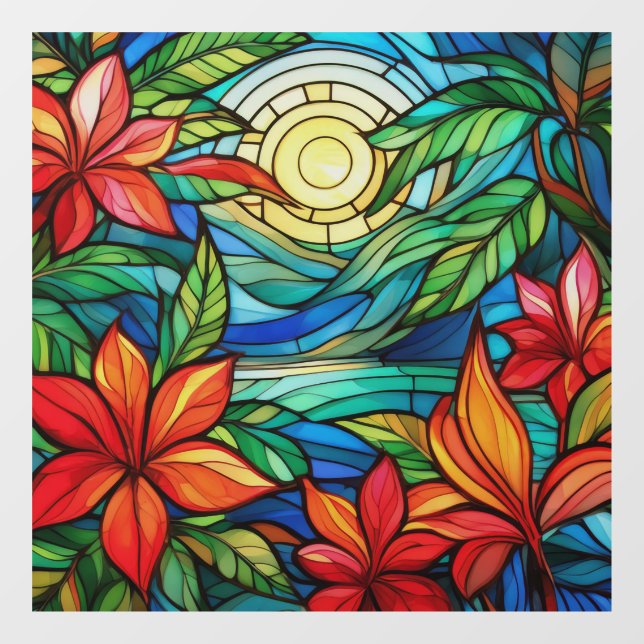 Tropische Blume in mondlichter Glaskunst Fensteraufkleber (Blatt)