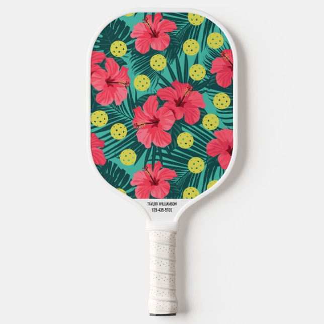 Tropische Blume Individuelle Name Telefonnummer dr Pickleball Schläger (Vorderseite)