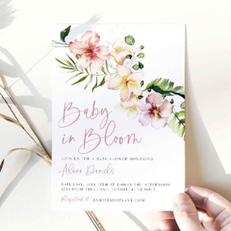 Tropische Blume Kinderdusche, Baby in Bloom Einladung
