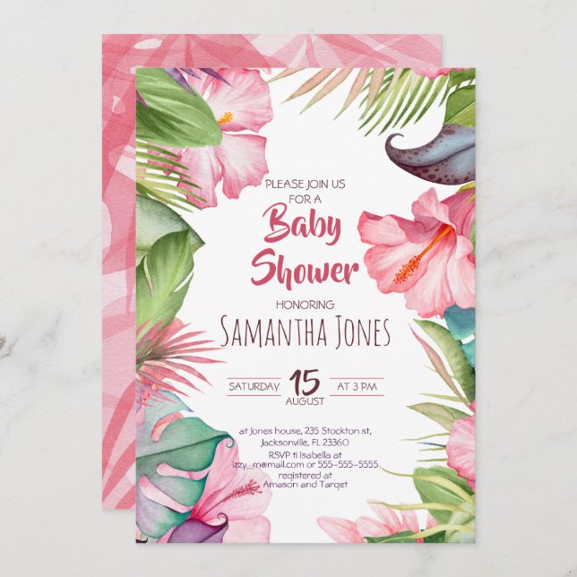 Tropische Blume Kinderdusche Einladung (Vorne/Hinten)