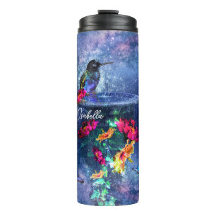 Tropische Blume, Kolibris, personalisiert Thermosbecher