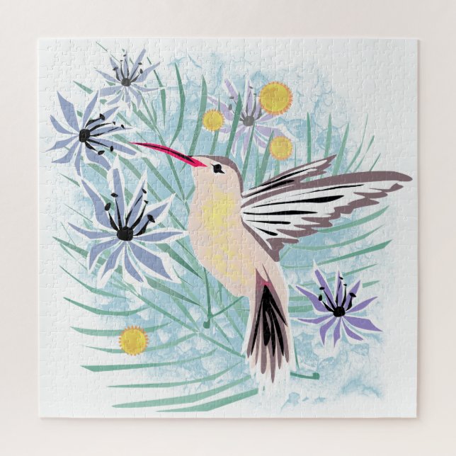 Tropische Blume, Kolibris. Puzzle (Vertikal)