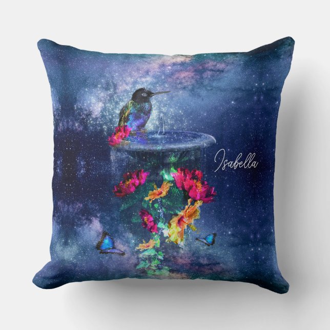 Tropische Blume, Kolibris, Schmetterlinge und Ster Kissen (Vorderseite)