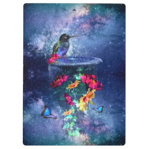 Tropische Blume, Kolibris, Schmetterlinge und Ster Klemmbrett