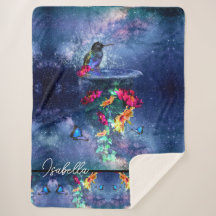 Tropische Blume, Kolibris, Schmetterlinge und Ster