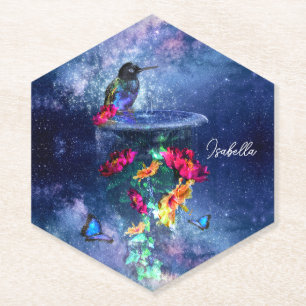 Tropische Blume, Kolibris, Schmetterlinge und Ster Untersetzer
