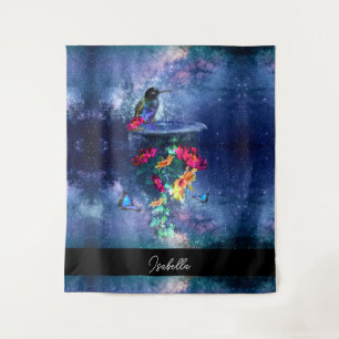 Tropische Blume, Kolibris, Schmetterlinge und Ster Wandteppich