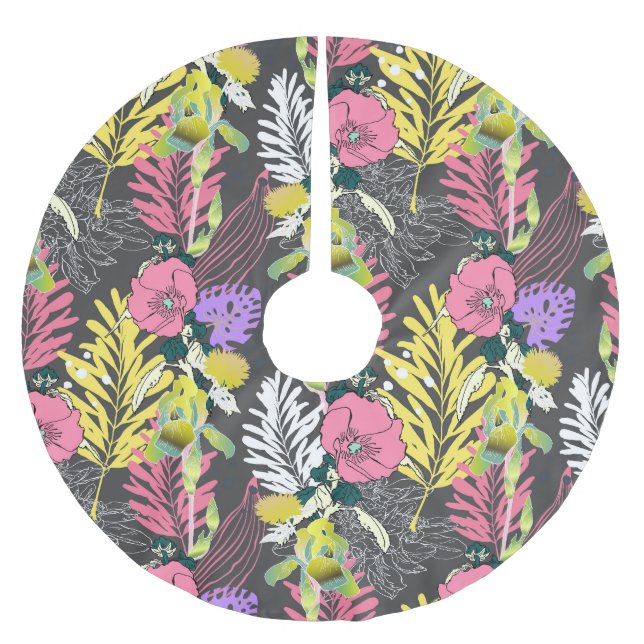 Tropische Blume Kunst: Original Muster. Polyester Weihnachtsbaumdecke (Vorderseite)