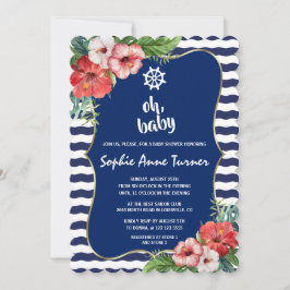 Tropische Blume Luau Navy Stripes BABY SHOWER Einladung