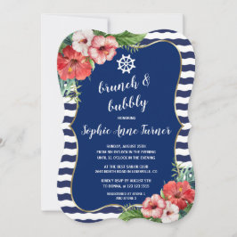 Tropische Blume Luau Navy Stripes Brunch & Bubbly Einladung