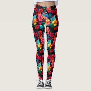 Tropische Blume mit Blumenorange-Blätter-6677 Leggings
