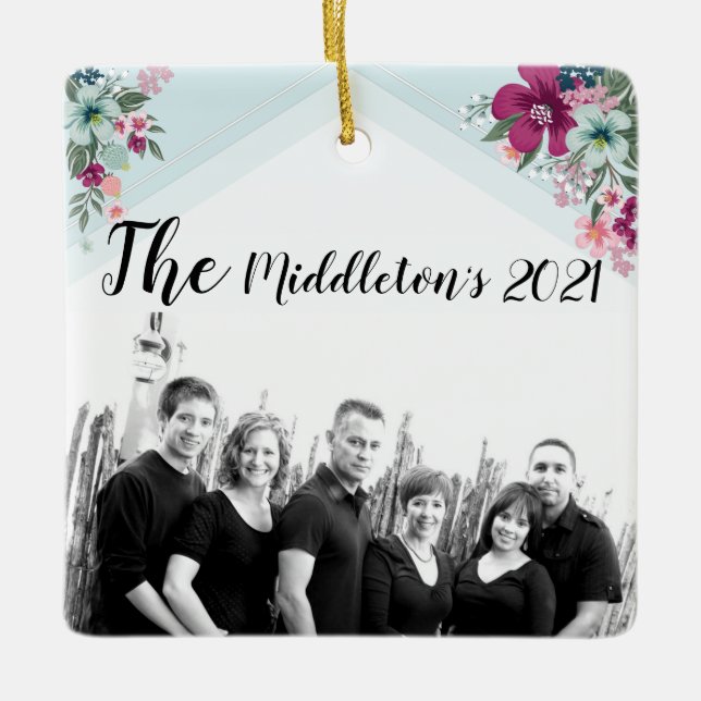 Tropische Blume mit personalisierten Ornamenten au Keramikornament (Vorderseite)