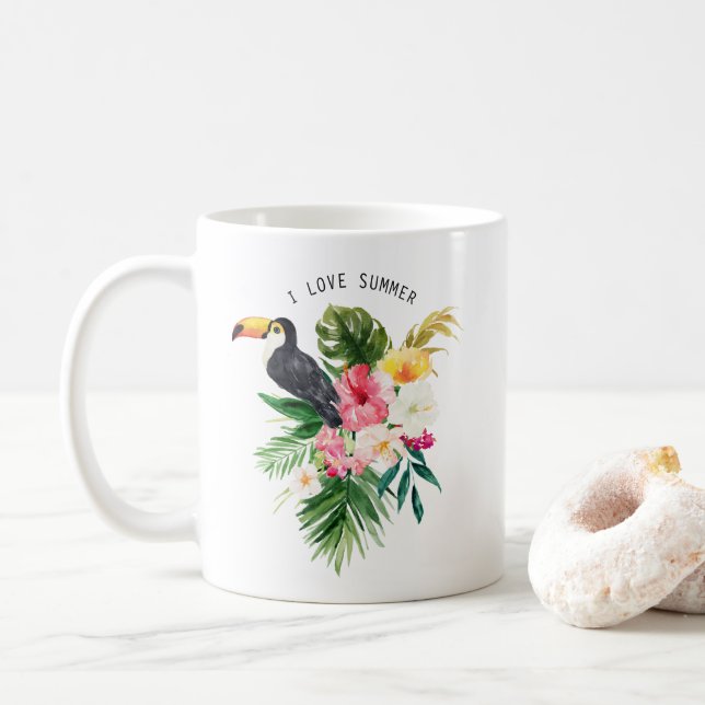 Tropische Blume mit Toucan Custom Tasse (Mit Donut)