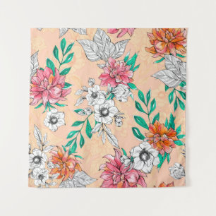 Tropische Blume, nahtlos, romantisch par Wandteppich