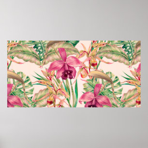 Tropische Blume, Orchideen-Blume, Dschungel-Blätte Poster