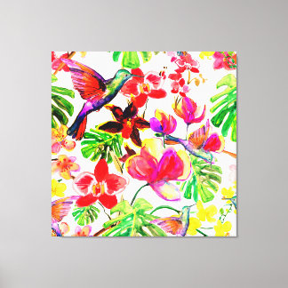 Tropische Blume Orchideen und Vögel Leinwanddruck