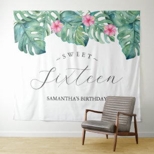 Tropische Blume Palm Blätter Foto Stand Hintergrun Wandteppich