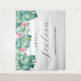 Tropische Blume Palm Blätter Foto Stand Hintergrun Wandteppich