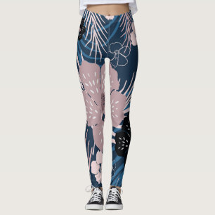 Tropische Blume Palm Blätter Textur Leggings