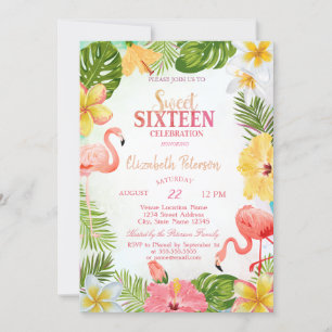 Tropische Blume Palm Flamingos Sweet 16 Party Einladung