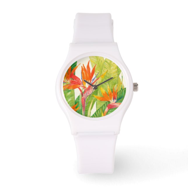 Tropische Blume | Paradiesvogel Armbanduhr (Vorderseite)