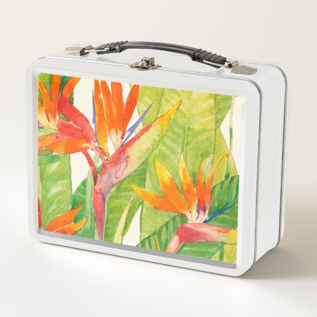 Tropische Blume | Paradiesvogel Metall Lunch Box (Vorderseite)