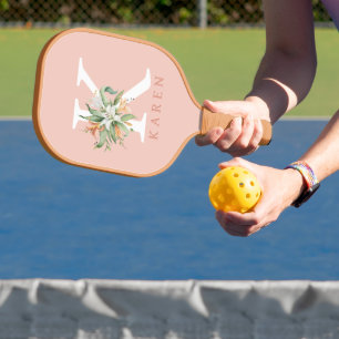 Tropische Blume personalisierbare Monogramm Pickleball Schläger