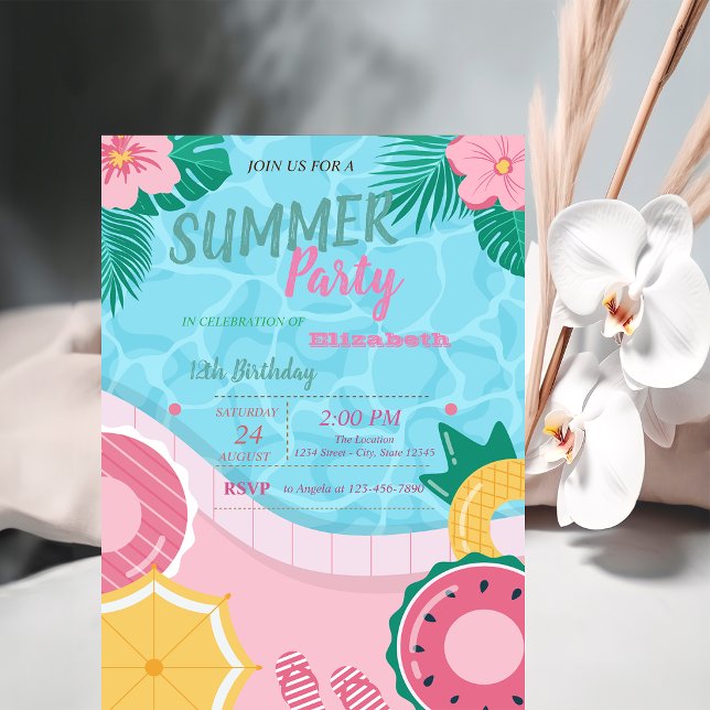 Tropische Blume Pool Geburtstagsparty Einladung (Von Creator hochgeladen)
