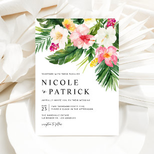 Tropische Blume QR-Code Hochzeit Einladung