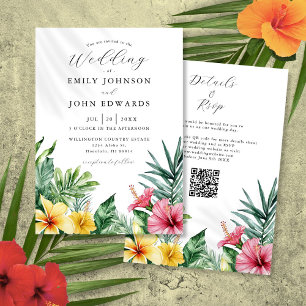 Tropische Blume QR-Code Hochzeit Einladung