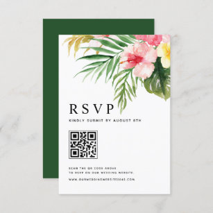 Tropische Blume QR-Code Hochzeit RSVP Karte
