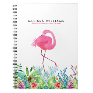 Tropische Blume Rand & rosa Flamingo Notizblock