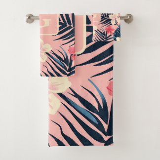 Tropische Blume Rosa personalisierte Monogramm Badhandtuch Set