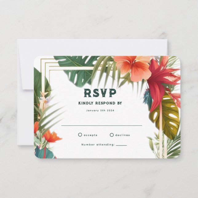 Tropische Blume Sommerstandort Hochzeitskarte RSVP Karte (Vorderseite)