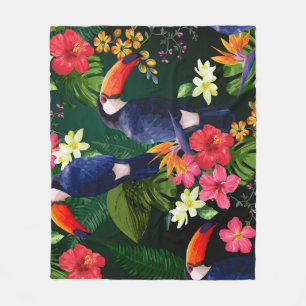 Tropische Blume, Toucan: floraler Hintergrund. Fleecedecke