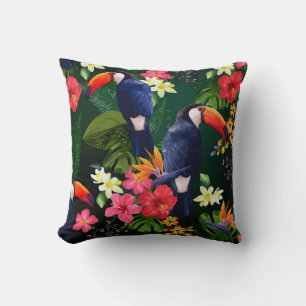 Tropische Blume, Toucan: floraler Hintergrund. Kissen