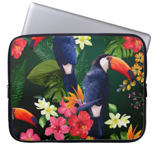 Tropische Blume, Toucan: floraler Hintergrund. Laptopschutzhülle
