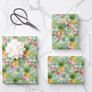 Tropische Blume und Ananas Geschenkpapier Set