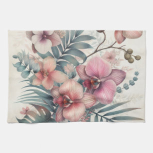Tropische Blume und Blätter, Aquarell Geschirrtuch