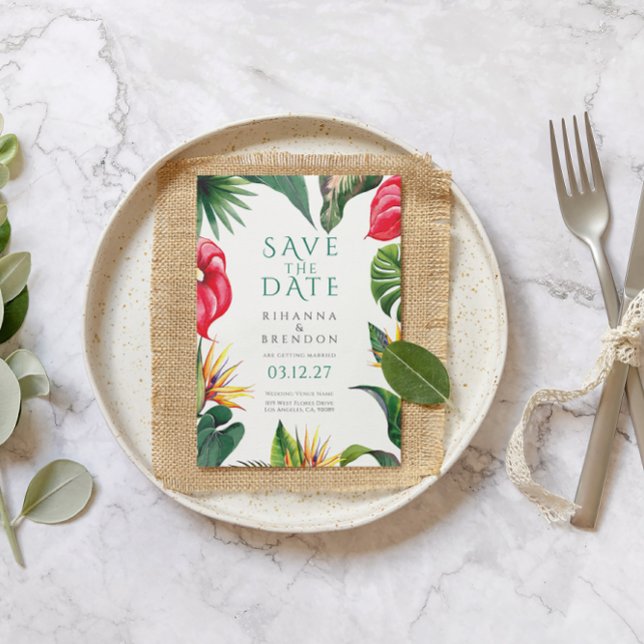 Tropische Blume und Blätter, die das Datum einheiz Einladung (Von Creator hochgeladen)