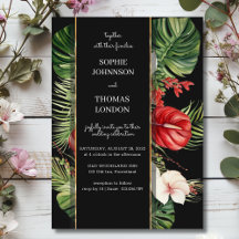 Tropische Blume und Blätter dunkle Aquarelle Hochz