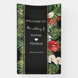 Tropische Blume und Blätter Dunkle Hochzeit Banner