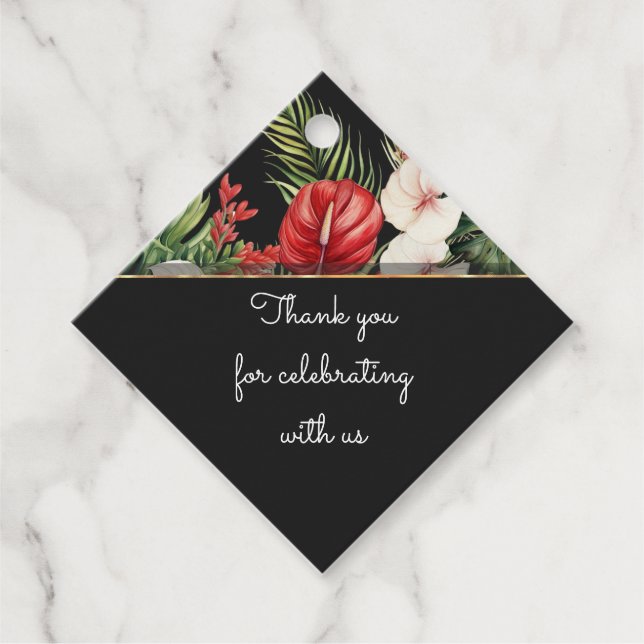 Tropische Blume und Blätter dunkle Hochzeit danke Geschenkanhänger (Vorderseite)