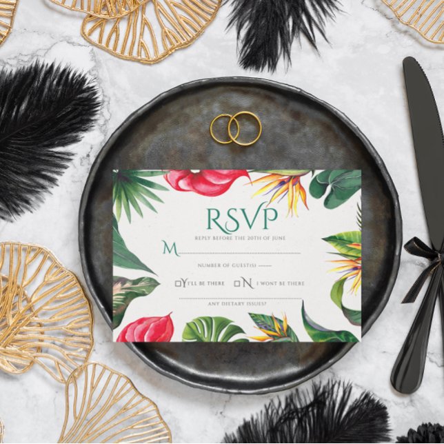 Tropische Blume und Blätter Hochzeitsfeiern Dankeskarte (Von Creator hochgeladen)