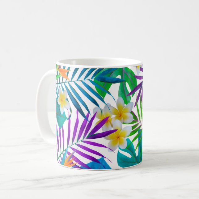 Tropische Blume und Blätter Kaffeetasse (Vorderseite Links)
