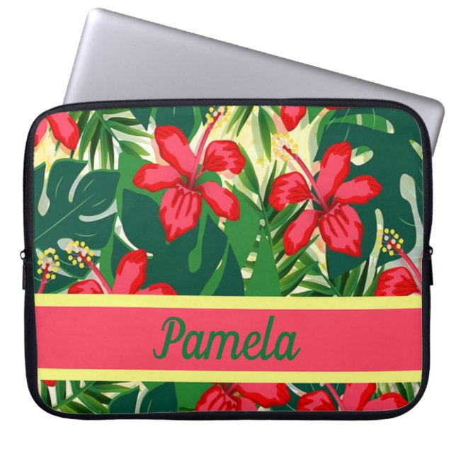 Tropische Blume und Blätter Laptopschutzhülle (Vorderseite)