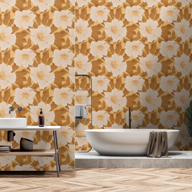 Tropische Blume und Blätter Tapete (Badezimmer)